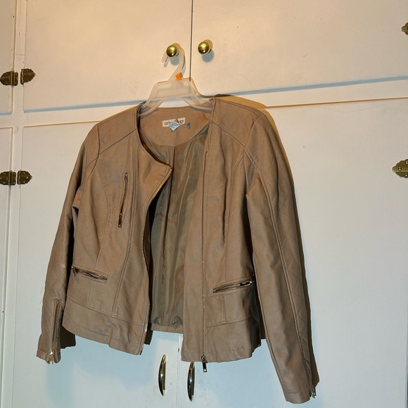 Urbanology Jackets & Blazers - Urbanology Beige Faux Leather Moto Jacket